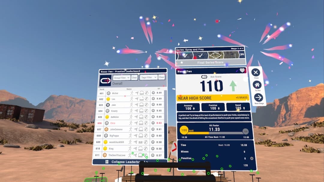 Ace VR leaderboard and scoring display.