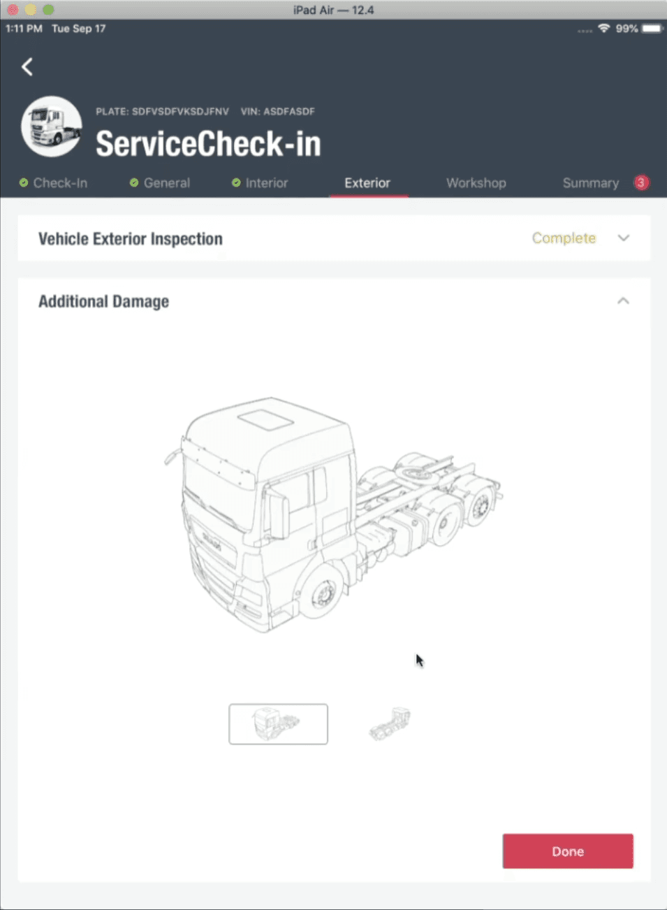 Vehicle mobile inspection app interface.
